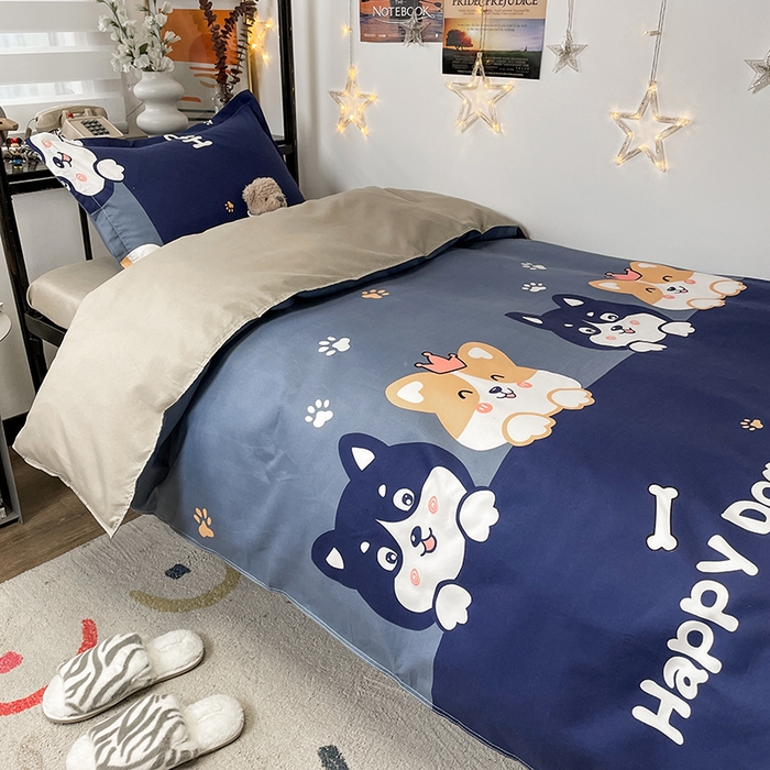 91家纺网 家纺一手货源 找家纺 港岛妹妹 2024新款芦荟棉印花四件套四件套学生床宿舍图 欢乐狗狗