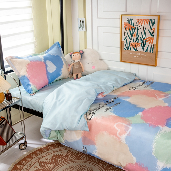 91家纺网 家纺一手货源 找家纺 港岛妹妹 2024新款芦荟棉印花四件套四件套学生床宿舍图 渲染