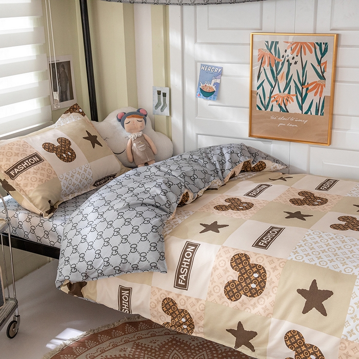 91家纺网 家纺一手货源 找家纺 港岛妹妹 2024新款芦荟棉印花四件套四件套学生床宿舍图 轻奢