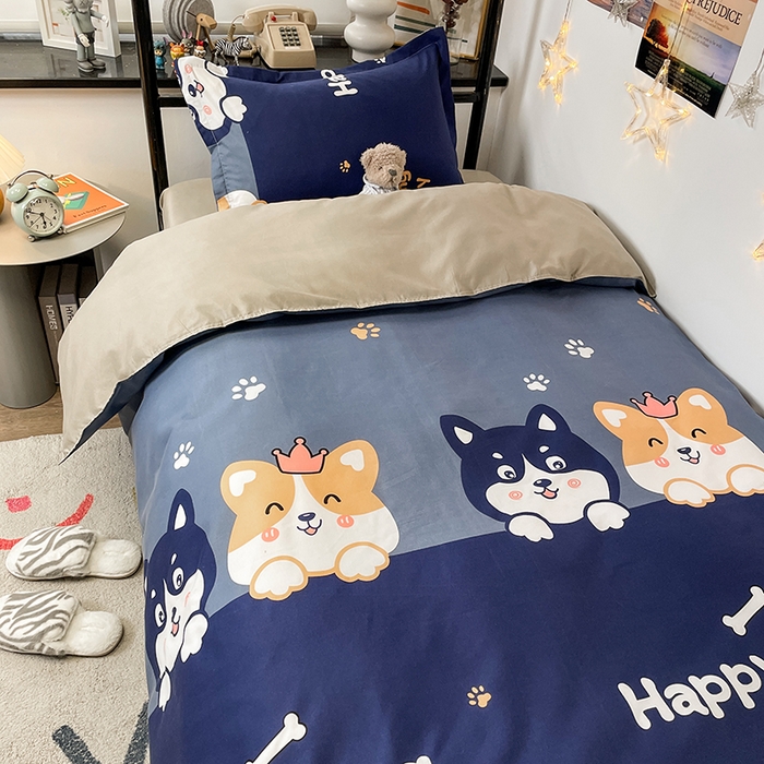 91家纺网 家纺一手货源 找家纺 港岛妹妹 2024新款芦荟棉印花四件套四件套学生床宿舍图 欢乐狗狗