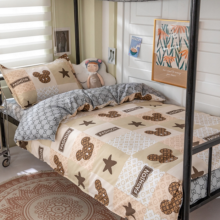 91家纺网 家纺一手货源 找家纺 港岛妹妹 2024新款芦荟棉印花四件套四件套学生床宿舍图 轻奢