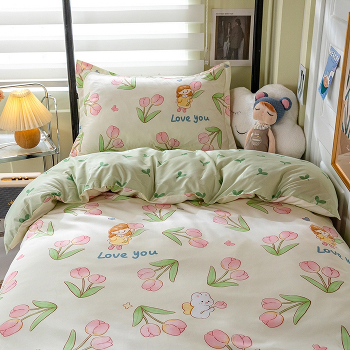 91家纺网 家纺一手货源 找家纺 港岛妹妹 2024新款芦荟棉印花四件套四件套学生床宿舍图 繁花