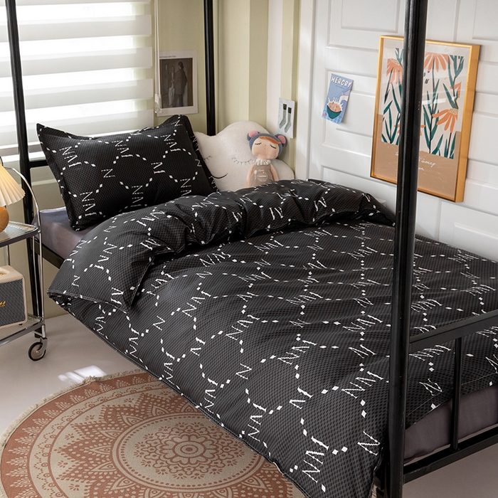 91家纺网 家纺一手货源 找家纺 港岛妹妹 2024新款芦荟棉印花四件套四件套学生床宿舍图 摩卡黑