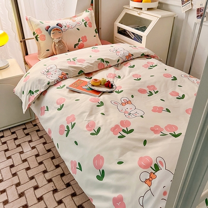 港岛妹妹 2024新款芦荟棉印花四件套四件套学生床宿舍图 粉郁金兔