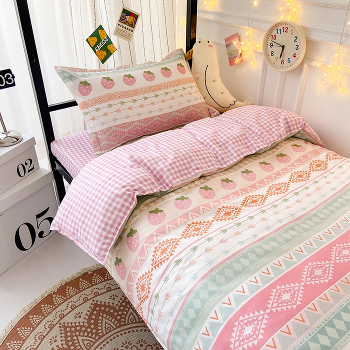 91家纺网 家纺一手货源 找家纺 港岛妹妹 2024新款芦荟棉印花四件套四件套学生床宿舍图 芝芝莓莓