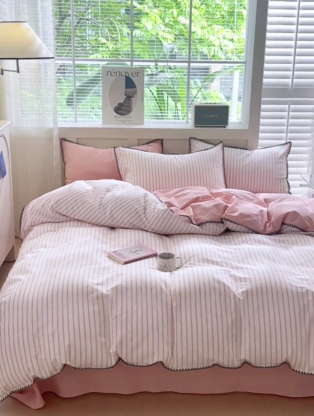 91家纺网 家纺一手货源 找家纺 （总）晚依家纺 2024新款全棉色织水洗棉贝壳边绣三角针工艺四件套--单被套