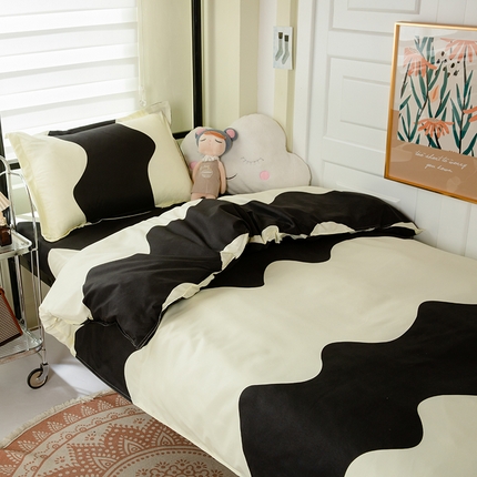 港岛妹妹 2024新款芦荟棉印花四件套四件套学生床宿舍图 黑白波波