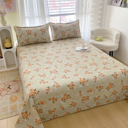 梵巢家纺 2025新款加厚芦荟棉床单磨毛化纤床单爱在花开