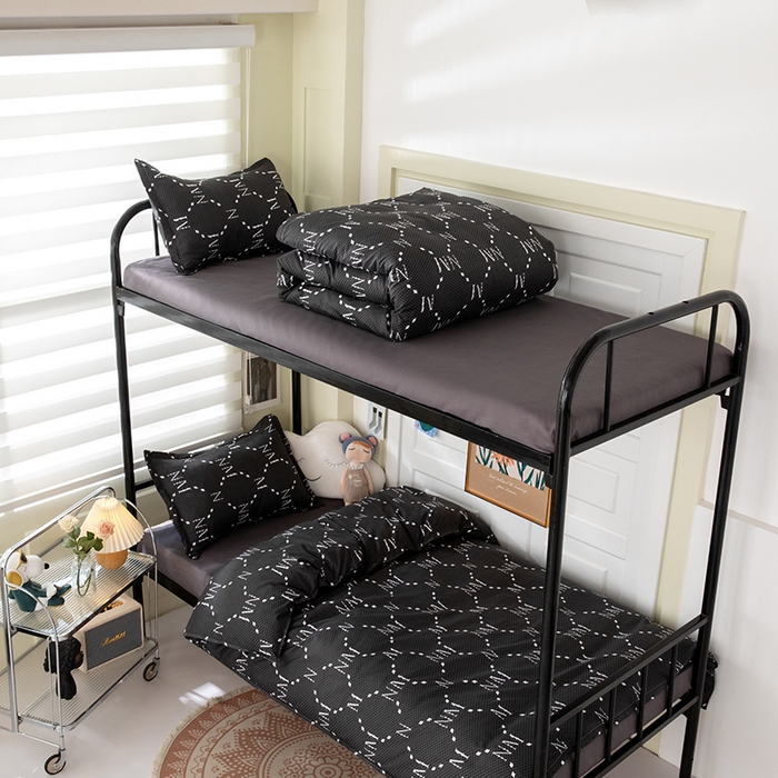 91家纺网 家纺一手货源 找家纺 港岛妹妹 2024新款芦荟棉印花四件套四件套学生床宿舍图 摩卡黑