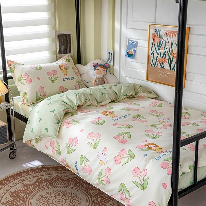 91家纺网 家纺一手货源 找家纺 港岛妹妹 2024新款芦荟棉印花四件套四件套学生床宿舍图 繁花