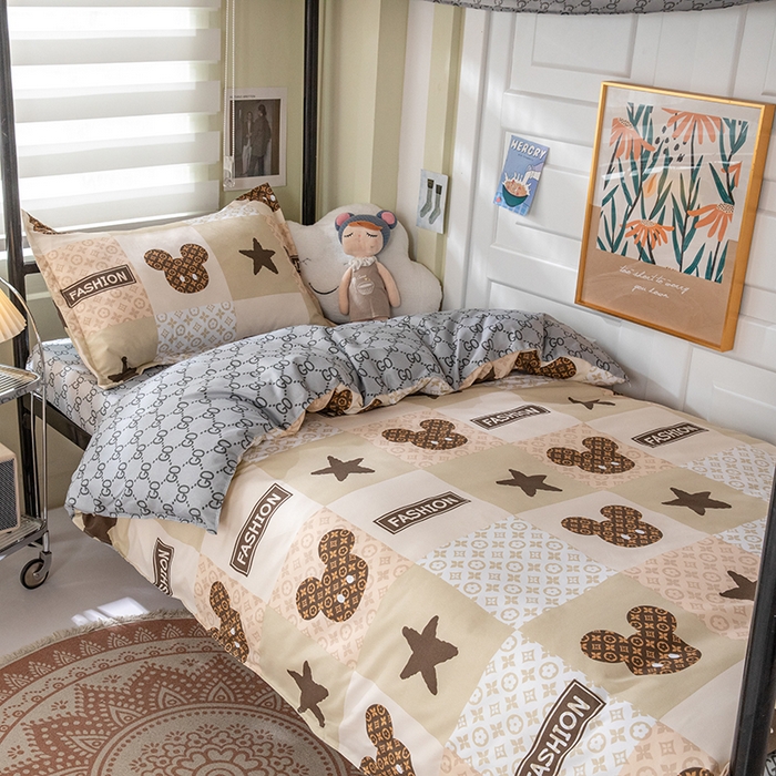 91家纺网 家纺一手货源 找家纺 港岛妹妹 2024新款芦荟棉印花四件套四件套学生床宿舍图 轻奢