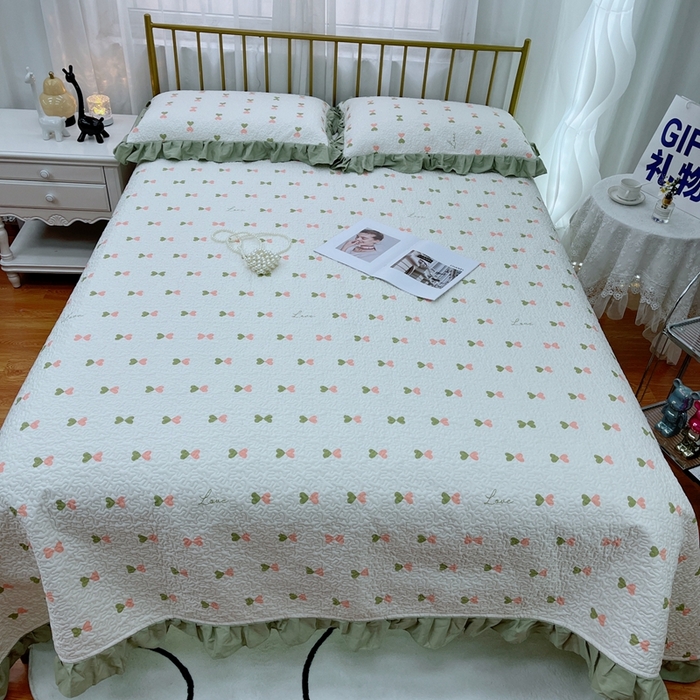 91家纺网 家纺一手货源 找家纺 暖居 2024新款夏季凉感云小棉森氧棉50棉50天丝床盖三件套 爱情气泡绿