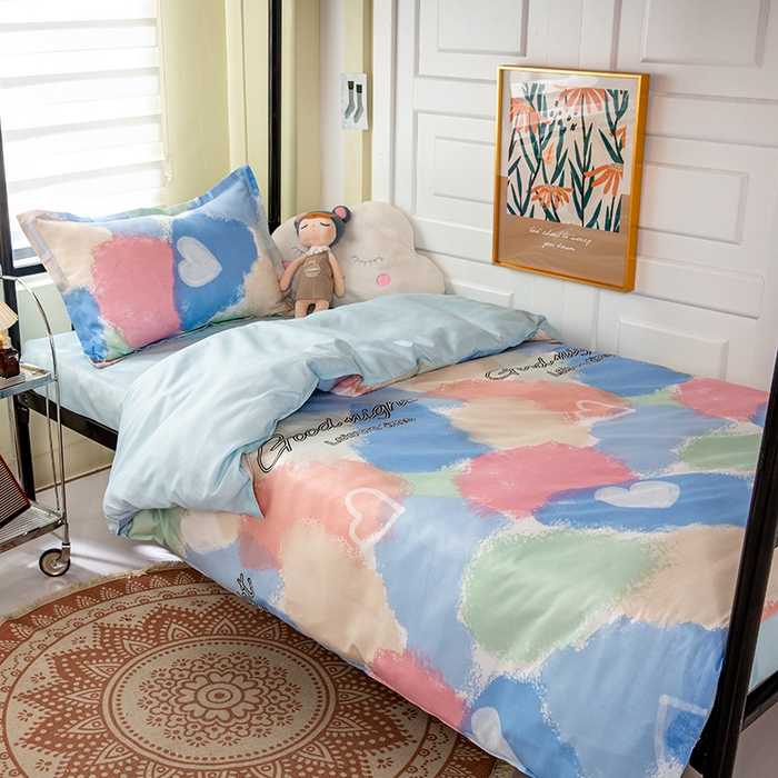 91家纺网 家纺一手货源 找家纺 港岛妹妹 2024新款芦荟棉印花四件套四件套学生床宿舍图 渲染