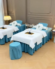 91家纺网 家纺一手货源 找家纺 不打烊家纺  (原春恩家纺) 2025新款贡棉美容床罩系列套件-艾米尔 艾米尔米白色拼绿色