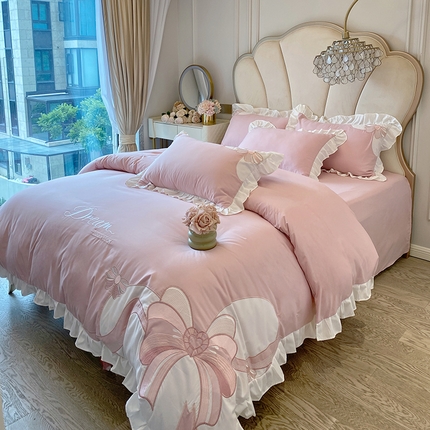91家纺网 家纺一手货源 找家纺 （总）苏源家居 2024新款公主风亲肤棉刺绣四件套-甜心蝴蝶