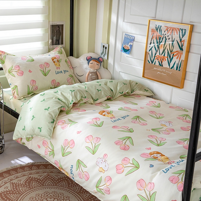 91家纺网 家纺一手货源 找家纺 港岛妹妹 2024新款芦荟棉印花四件套四件套学生床宿舍图 繁花