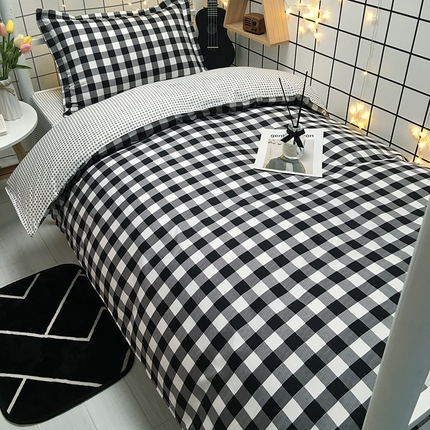 港岛妹妹 2024新款芦荟棉印花四件套四件套学生床宿舍图黑白格