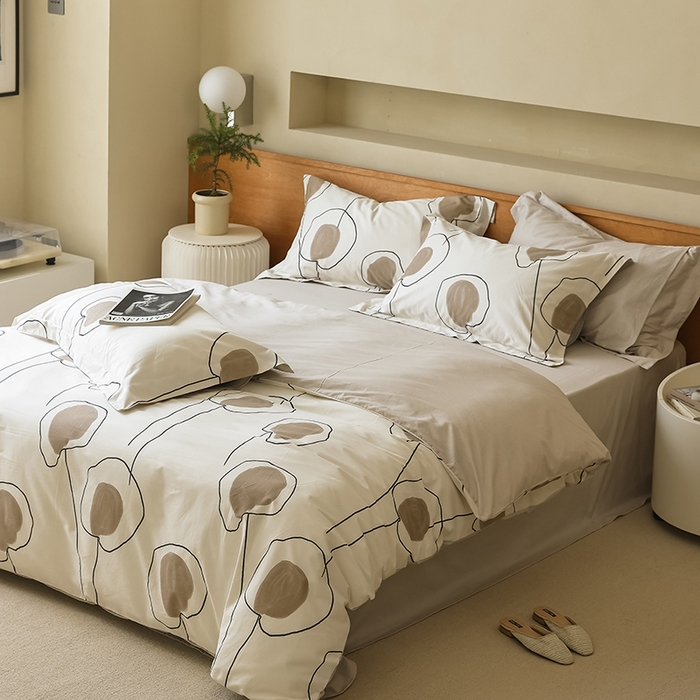 91家纺网 家纺一手货源 找家纺 左右家纺 2024新款全棉生态云棉活性印花四件套 清莹-咖