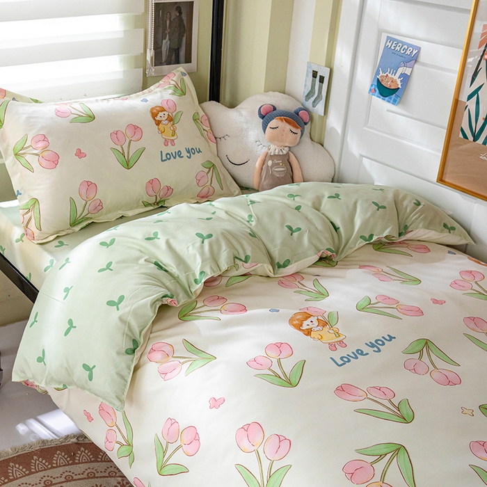 91家纺网 家纺一手货源 找家纺 港岛妹妹 2024新款芦荟棉印花四件套四件套学生床宿舍图 繁花