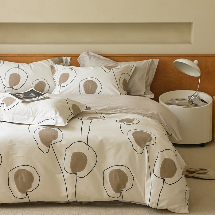 91家纺网 家纺一手货源 找家纺 左右家纺 2024新款全棉生态云棉活性印花四件套 清莹-咖