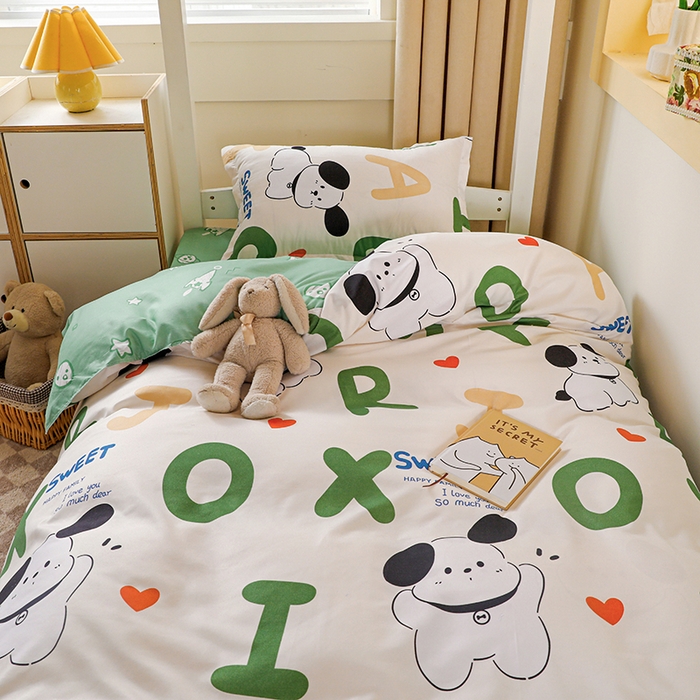 91家纺网 家纺一手货源 找家纺 港岛妹妹 2024新款芦荟棉印花四件套四件套学生床宿舍图 字母汪