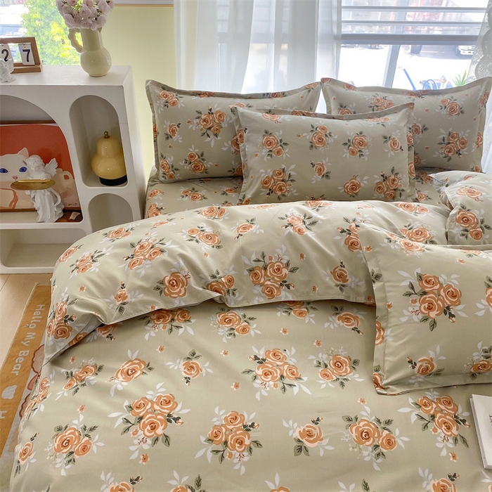 91家纺网 家纺一手货源 找家纺 梵巢家纺 2025新款芦荟棉四件套和单品印花四件套 床笠款四件套爱在花开