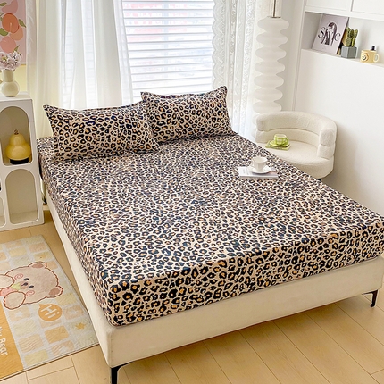 梵巢家纺 芦荟棉床笠，外贸跨境单床笠磨毛床笠印花床笠豹纹