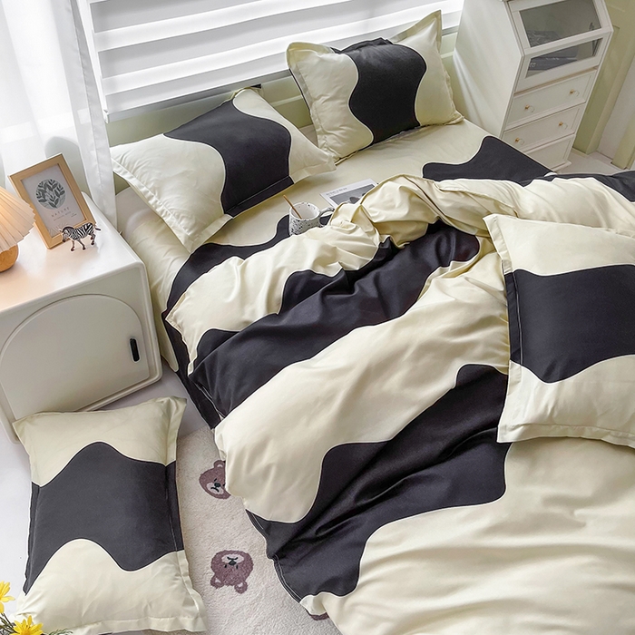 91家纺网 家纺一手货源 找家纺 港岛妹妹 2024新款芦荟棉印花单被套 黑白波波