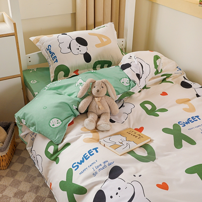 91家纺网 家纺一手货源 找家纺 港岛妹妹 2024新款芦荟棉印花四件套四件套学生床宿舍图 字母汪