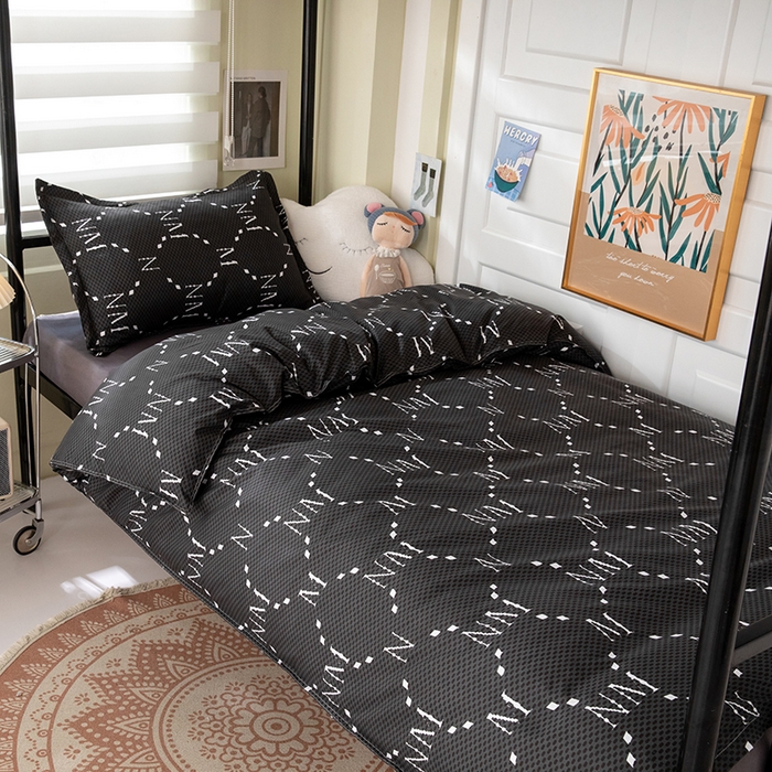 91家纺网 家纺一手货源 找家纺 港岛妹妹 2024新款芦荟棉印花四件套四件套学生床宿舍图 摩卡黑