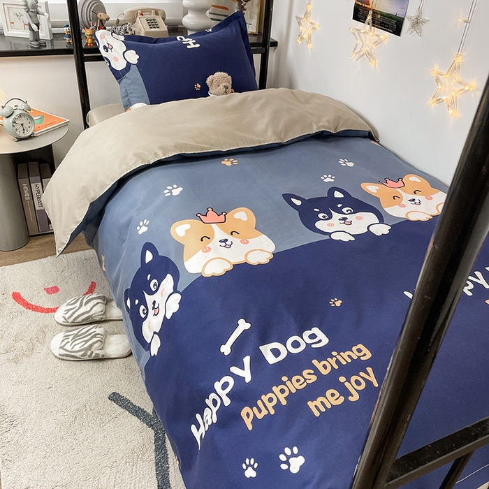 91家纺网 家纺一手货源 找家纺 港岛妹妹 2024新款芦荟棉印花四件套四件套学生床宿舍图 欢乐狗狗