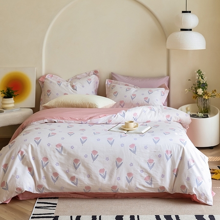 91家纺网 家纺一手货源 找家纺 左右家纺 2024新款全棉生态云棉活性印花四件套 郁香倾语-粉