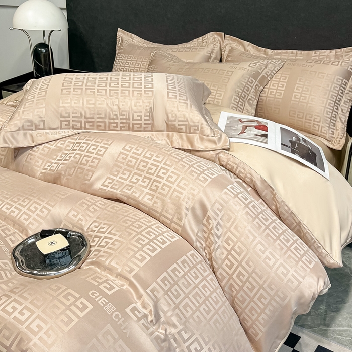 91家纺网 家纺一手货源 找家纺 宅家居 2024新款轻奢高精密贡缎提花臻品真丝四件套 梵希-香槟金