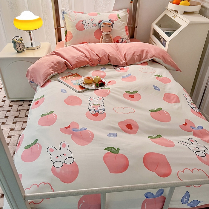 91家纺网 家纺一手货源 找家纺 港岛妹妹 2024新款芦荟棉印花四件套四件套学生床宿舍图 元气桃桃