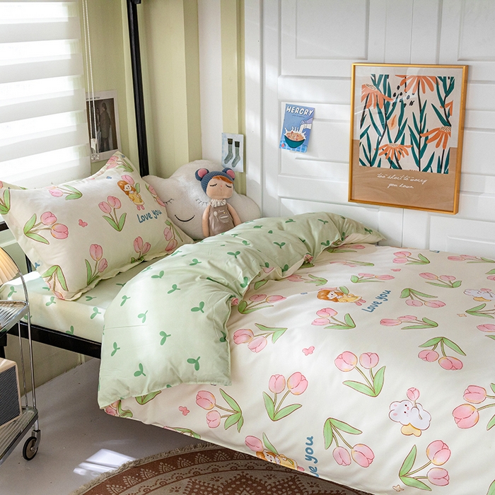 91家纺网 家纺一手货源 找家纺 港岛妹妹 2024新款芦荟棉印花四件套四件套学生床宿舍图 繁花