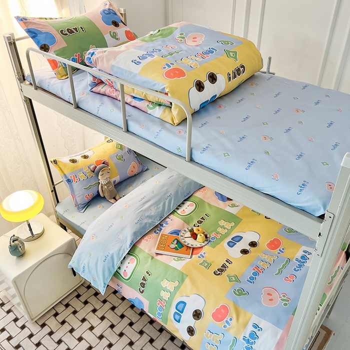 91家纺网 家纺一手货源 找家纺 港岛妹妹 2024新款芦荟棉印花四件套四件套学生床宿舍图 元气满满