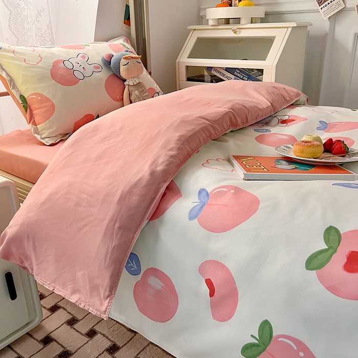 91家纺网 家纺一手货源 找家纺 港岛妹妹 2024新款芦荟棉印花四件套四件套学生床宿舍图 元气桃桃