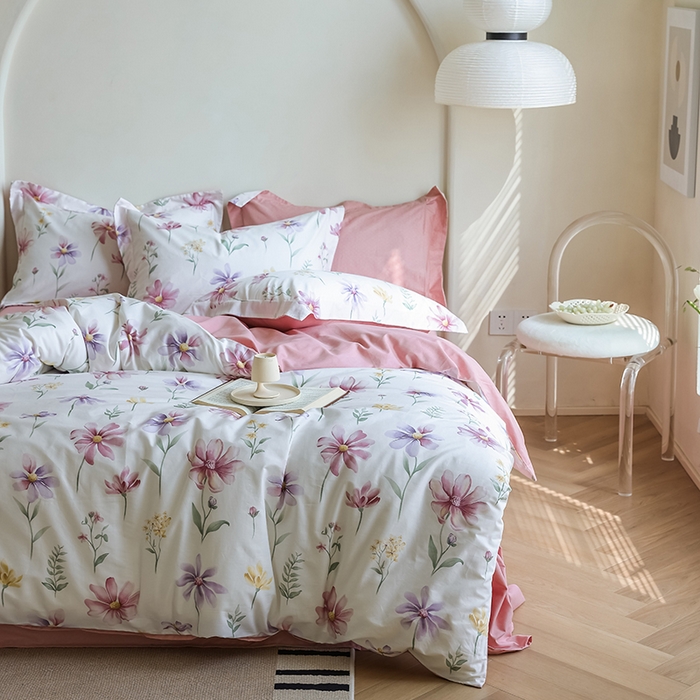 91家纺网 家纺一手货源 找家纺 左右家纺 2024新款全棉生态云棉活性印花四件套 晚晴