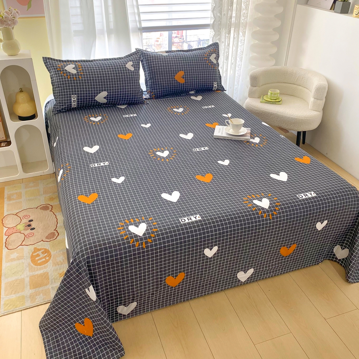 91家纺网 家纺一手货源 找家纺 梵巢家纺 2025新款加厚芦荟棉床单磨毛化纤床单心心念念