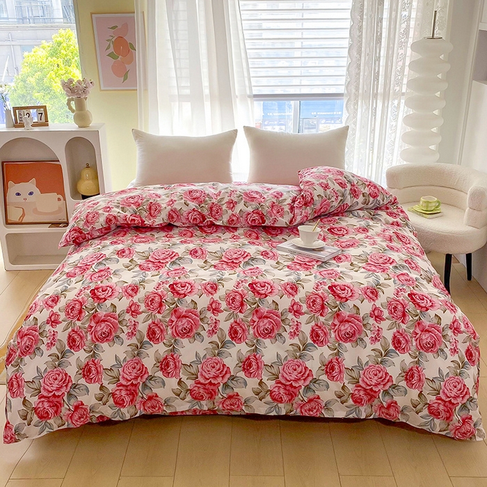 91家纺网 家纺一手货源 找家纺 梵巢家纺 2025新款芦荟棉四件套和单品印花四件套 床笠款四件套恋恋花语