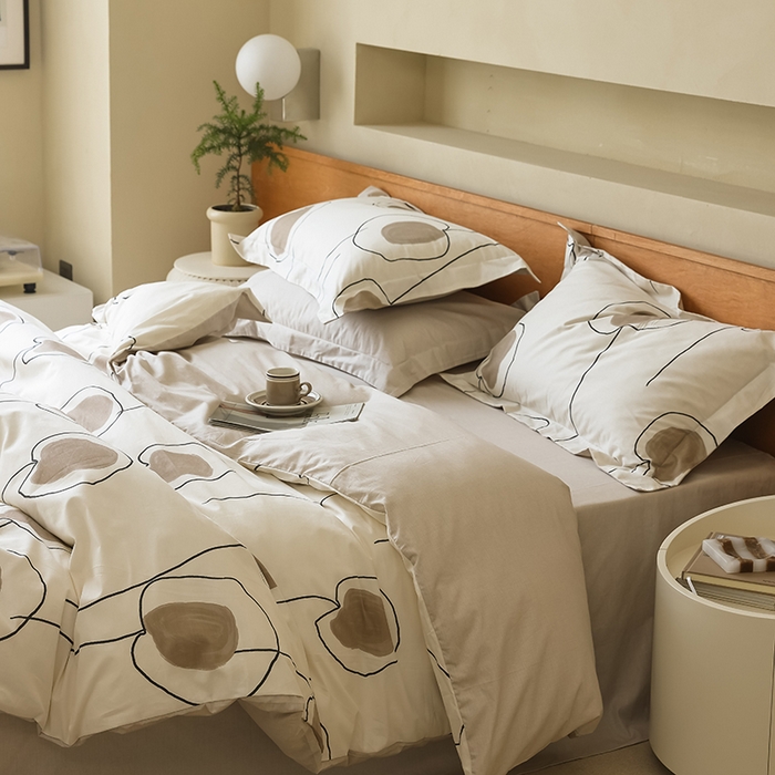 91家纺网 家纺一手货源 找家纺 左右家纺 2024新款全棉生态云棉活性印花四件套 清莹-咖