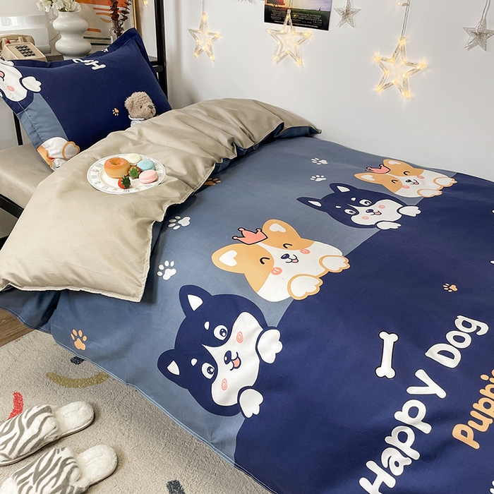 91家纺网 家纺一手货源 找家纺 港岛妹妹 2024新款芦荟棉印花四件套四件套学生床宿舍图 欢乐狗狗