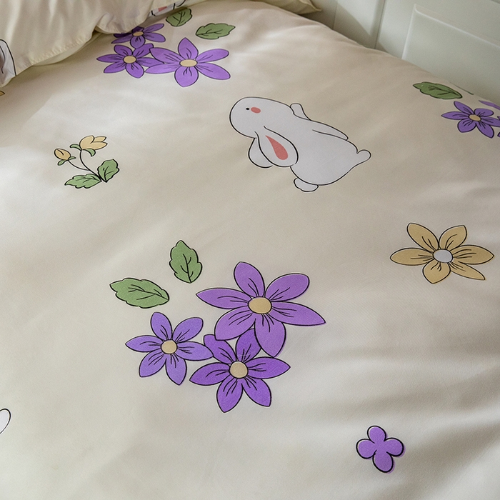 91家纺网 家纺一手货源 找家纺 港岛妹妹 2024新款芦荟棉印花四件套四件套学生床宿舍图 花与兔