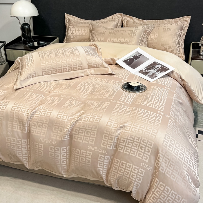 91家纺网 家纺一手货源 找家纺 宅家居 2024新款轻奢高精密贡缎提花臻品真丝四件套 梵希-香槟金