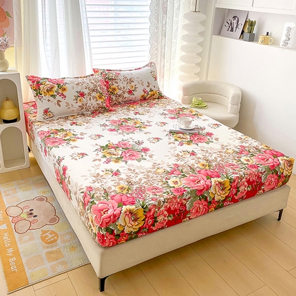 梵巢家纺 芦荟棉床笠，外贸跨境单床笠磨毛床笠印花床笠花初梦