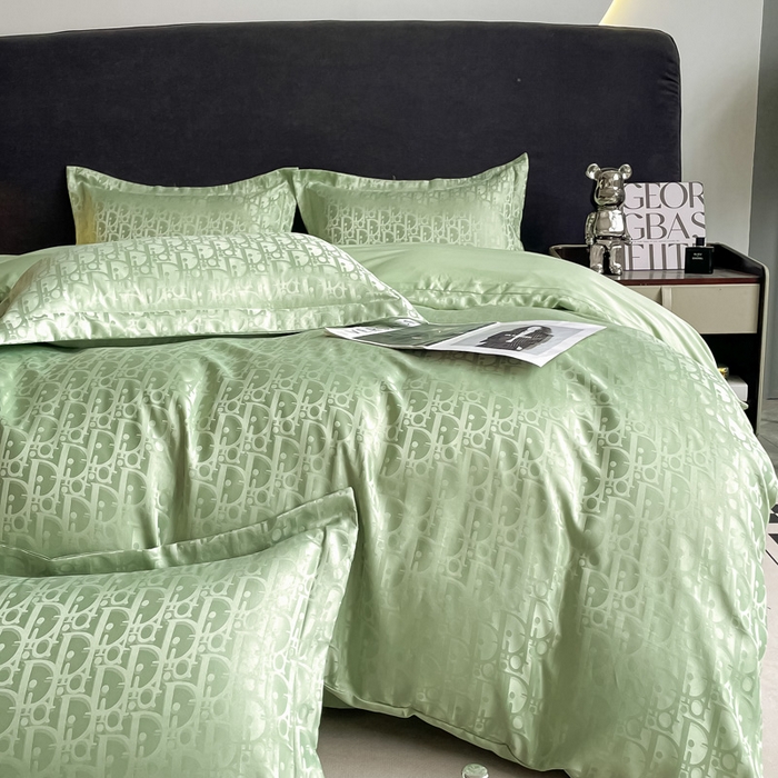 91家纺网 家纺一手货源 找家纺 宅家居 2024新款轻奢高精密贡缎提花臻品真丝四件套 迪奥-绿色