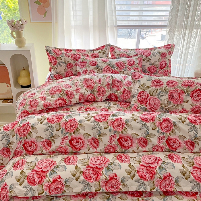 91家纺网 家纺一手货源 找家纺 梵巢家纺 2025新款芦荟棉四件套和单品印花四件套 床笠款四件套恋恋花语