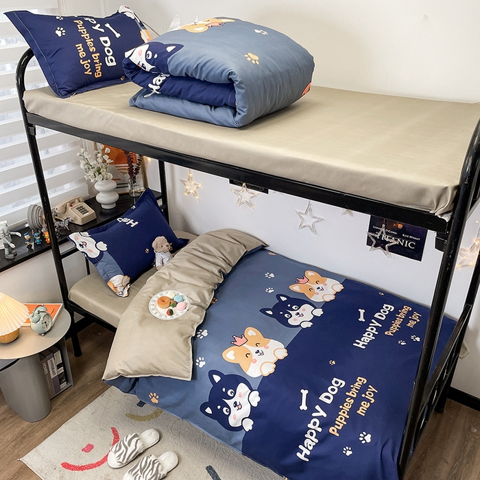 91家纺网 家纺一手货源 找家纺 港岛妹妹 2024新款芦荟棉印花四件套四件套学生床宿舍图 欢乐狗狗