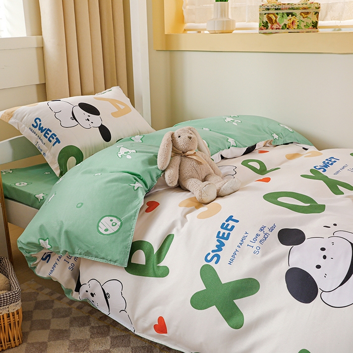 91家纺网 家纺一手货源 找家纺 港岛妹妹 2024新款芦荟棉印花四件套四件套学生床宿舍图 字母汪