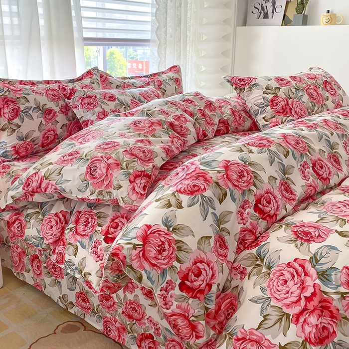 91家纺网 家纺一手货源 找家纺 梵巢家纺 2025新款芦荟棉四件套和单品印花四件套 床笠款四件套恋恋花语